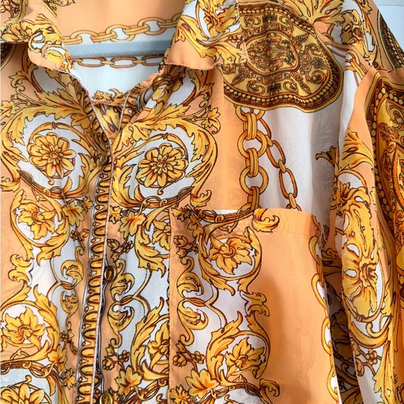 Vintage Style Orange and Brown Patterned Shirt - Picture 2 of 5